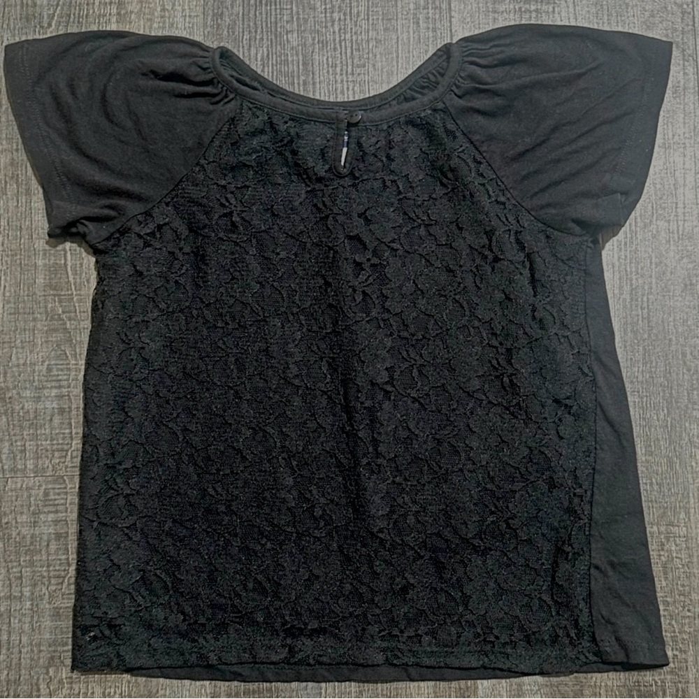 💞 Little Girls Size 7 - 8 Black Lace Keyhole Flutter Sleeve Blouse